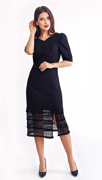 Фото plate-iz-sersti-s-kruzevom-cernoe-02 товару Сукня з вовни з мереживом чорна0