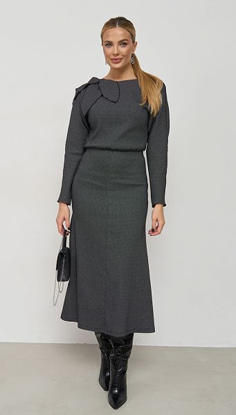 Фото plate-midi-cernyj-melanz-01 товару Сукня міді чорний меланж