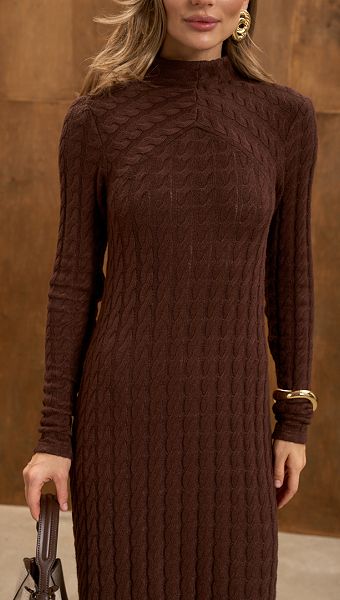 Фото plate-trikotaznoe-s-kosami-sokoladnoe-04 товару Сукня трикотажна з косами шоколадна 0