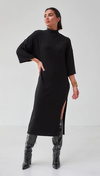 Фото plate-trikotaznoe-s-razrezom-cernoe-01 товару Сукня трикотажна з розрізом чорна