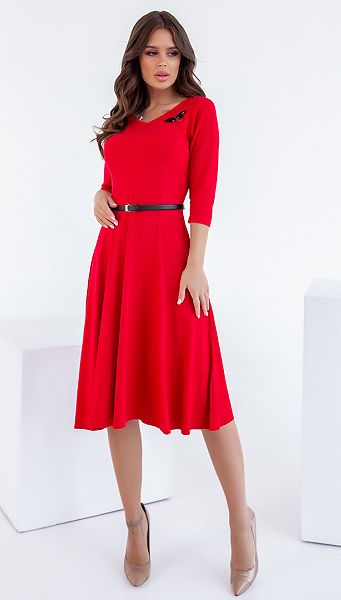 Фото plate-trikotaznoe-s-remnem-krasnoe-01 товару Сукня трикотажна з ременем червона