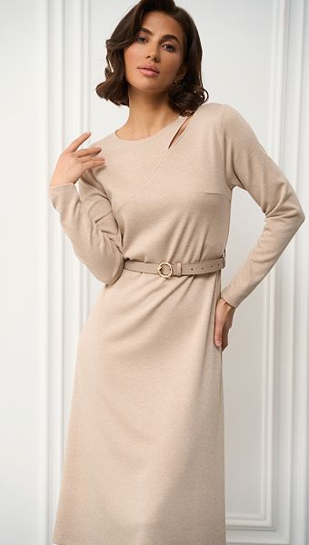 Фото plate-trikotaznoe-s-vyrezom-pesocnoe-02 товару Сукня трикотажна з вирізом пісочна0