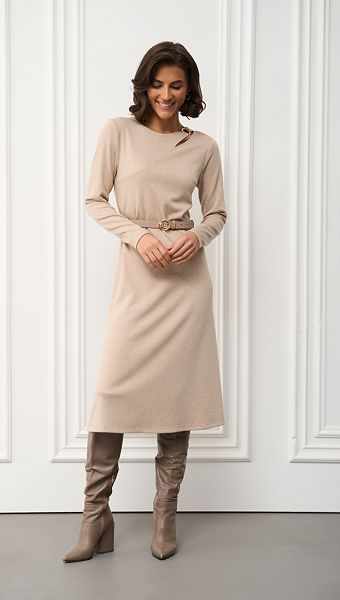 Фото plate-trikotaznoe-s-vyrezom-pesocnoe-05 товару Сукня трикотажна з вирізом пісочна0