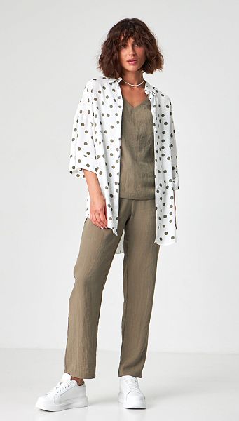 Фото rubaska-oversajz-belaa-v-goroh-01 товару Сорочка оверсайз біла в горохи