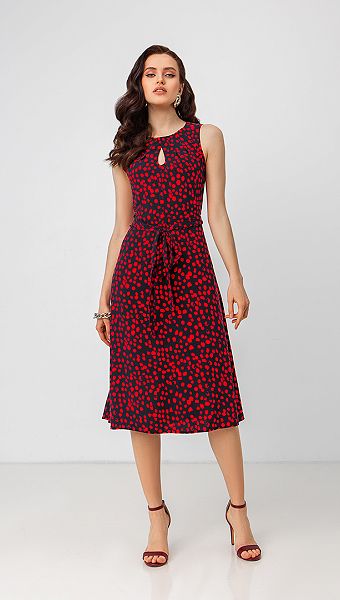 Фото sarafan-letnij-sinij-v-krasnyj-goroh-01 товару Сарафан літній синій в червоний горох0