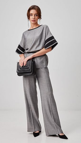 Фото sirokie-bruki-serye-na-rezinke-01 товара Широкие брюки серые на резинке