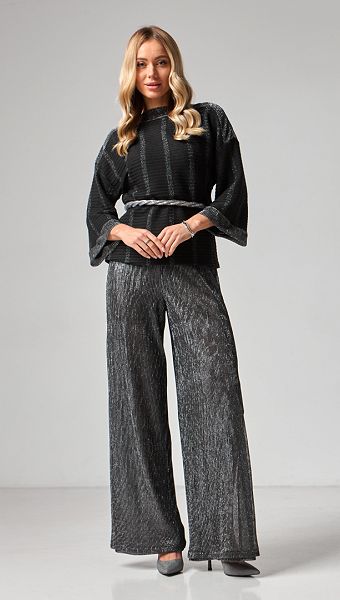 Фото stany-palacco-s-razrezami-serebrannye-05 товару Штани палаццо з розрізами срібні0