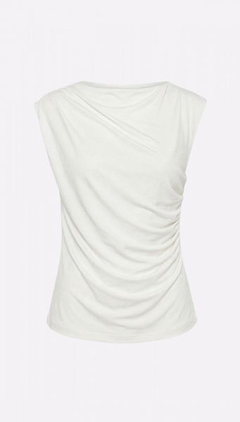 Фото top-zenskij-trikotaznyj-s-drapirovkoj-molocnyj-01 товара Топ женский трикотажный с драпировкой молочный