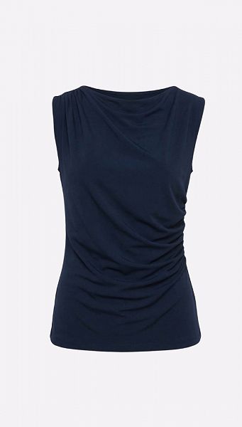 Фото top-zenskij-trikotaznyj-s-drapirovkoj-sinij-01 товара Топ женский трикотажный с драпировкой синий