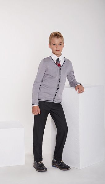 Фото trikotaznaa-kofta-dla-malcika-seraa-s-sinim-kantom-01 товару Трикотажна кофта для хлопчика сіра з синім кантом