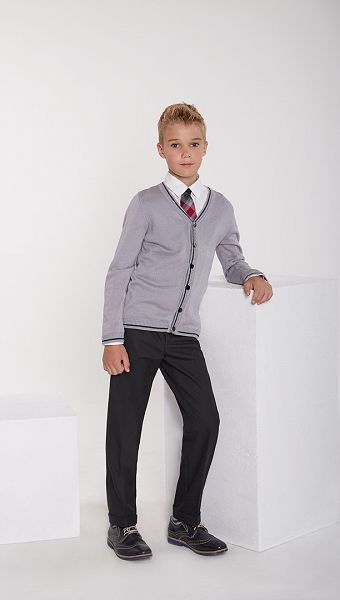 Фото trikotaznaa-kofta-dla-malcika-seraa-s-sinim-kantom-01 товару Трикотажна кофта для хлопчика сіра з синім кантом0