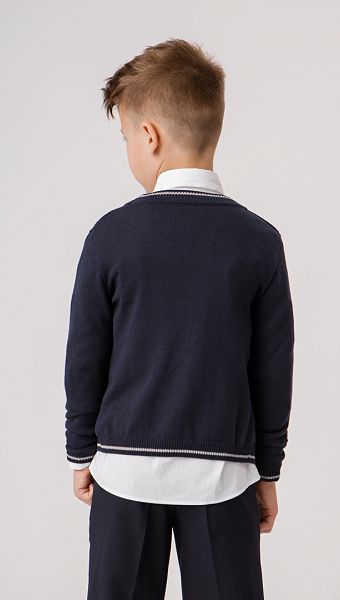 Фото trikotaznaa-kofta-dla-malcika-sinaa-s-serym-kantom-02 товару Трикотажна кофта для хлопчика синя з сірим кантом0