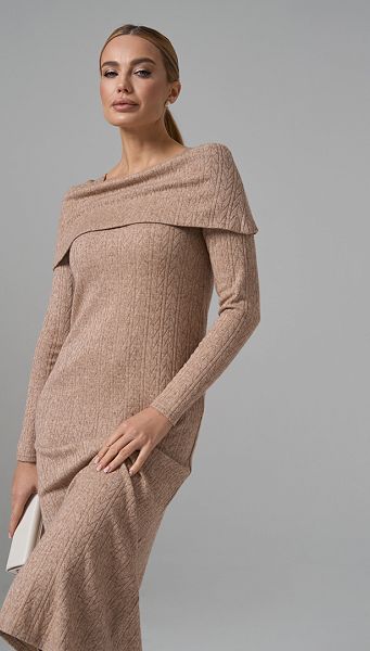 Фото trikotaznoe-plate-trapecia-karamelnoe-11 товару Трикотажне плаття трапеція карамельне