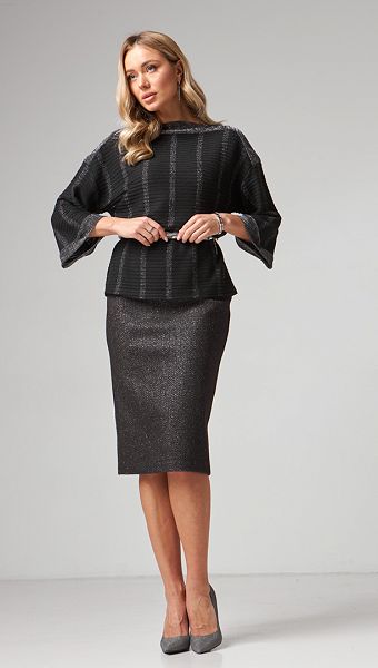 Фото ubka-karandas-teplaa-cernaa-s-serebrom-01 товару Спідниця олівець тепла чорна з сріблом0