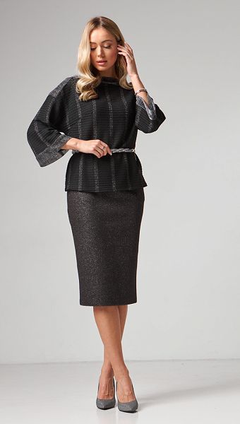 Фото ubka-karandas-teplaa-cernaa-s-serebrom-02 товару Спідниця олівець тепла чорна з сріблом0