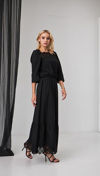 Фото ubka-maksi-cernaa-s-kruzevom-05 товару Спідниця максі чорна з мереживом0