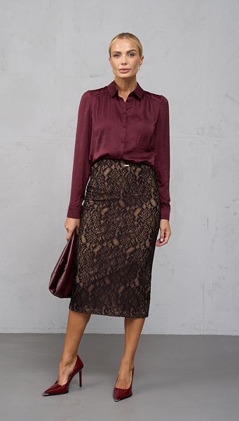 Фото ubka-midi-iz-kruzeva-koricnevaa-01 товару Спідниця міді з мережива коричнева