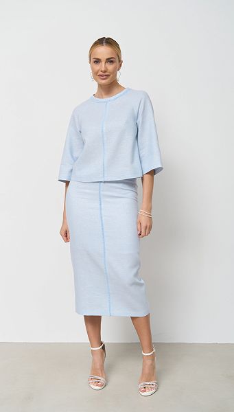 Фото ubka-s-bahromoj-golubaa-01 товару Спідниця з бахромою блакитна