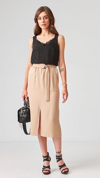 Фото ubka-s-karmanami-pesocnaa-02 товару Спідниця з кишенями пісочна0