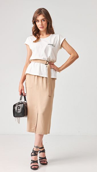 Фото ubka-s-karmanami-pesocnaa-03 товару Спідниця з кишенями пісочна0