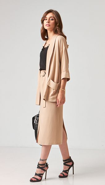 Фото ubka-s-karmanami-pesocnaa-06 товару Спідниця з кишенями пісочна0