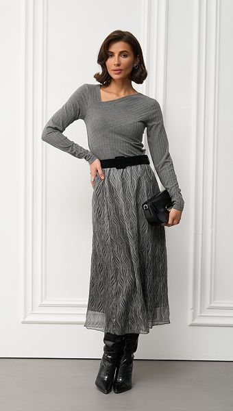 Фото ubka-sifonovaa-midi-seraa-1 товару Спідниця шифонова міді сіра0