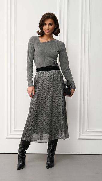 Фото ubka-sifonovaa-midi-seraa-3 товару Спідниця шифонова міді сіра0