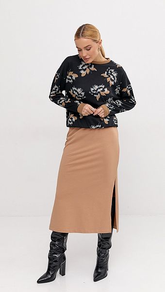 Фото ubka-trikotaznaa-midi-karamelnaa-02 товару Спідниця трикотажна міді карамельна0