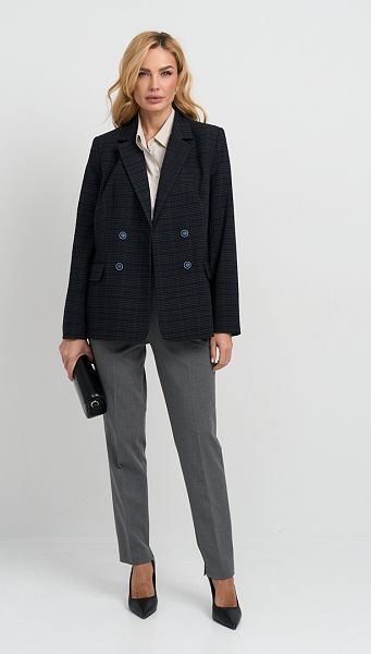 Фото zaket-zenskij-v-kletku-sine-seryj-01 товару Жакет жіночий в клітинку синьо-сірий