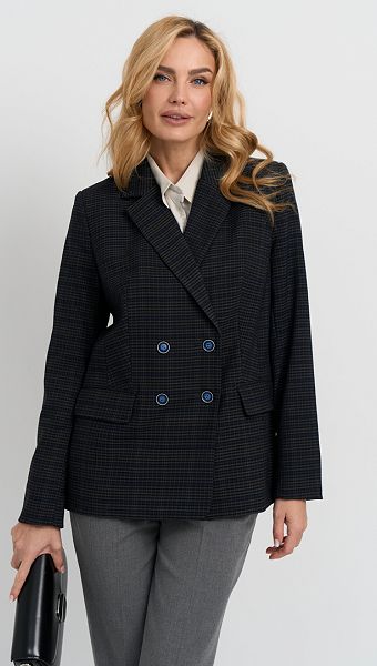 Фото zaket-zenskij-v-kletku-sine-seryj-03 товара Жакет женский в клетку сине-серый0