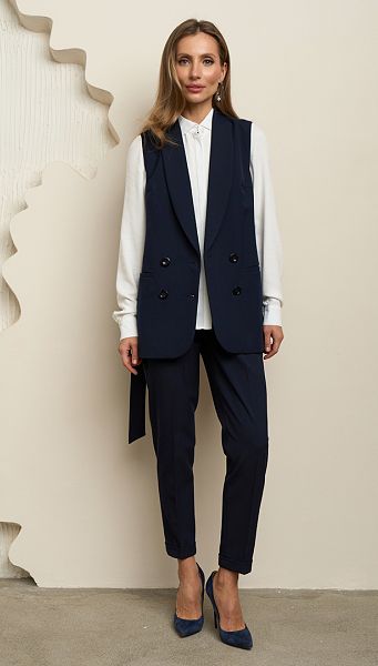 Фото zilet-dvuhbortnyj-zenskij-sinij-2 товару Жилет двобортний жіночий синій