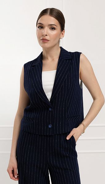 Фото zilet-zenskij-v-polosku-sinij-01 товару Жилет жіночий в смужку синій